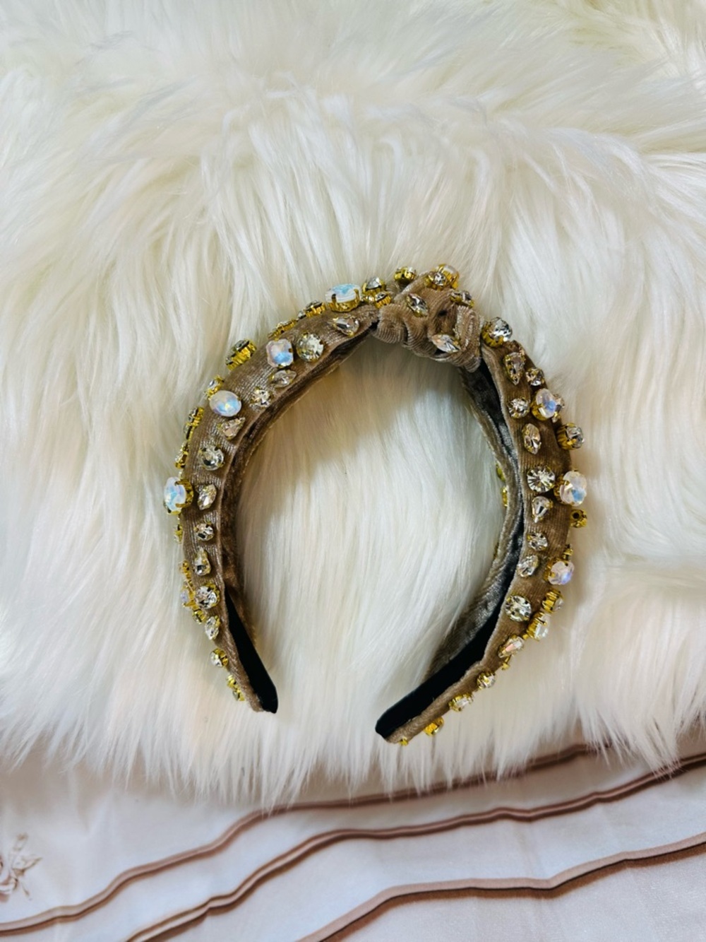 Gianni Bini Beige Crystal Embellished Padded Headband - Picture 5 of 5
